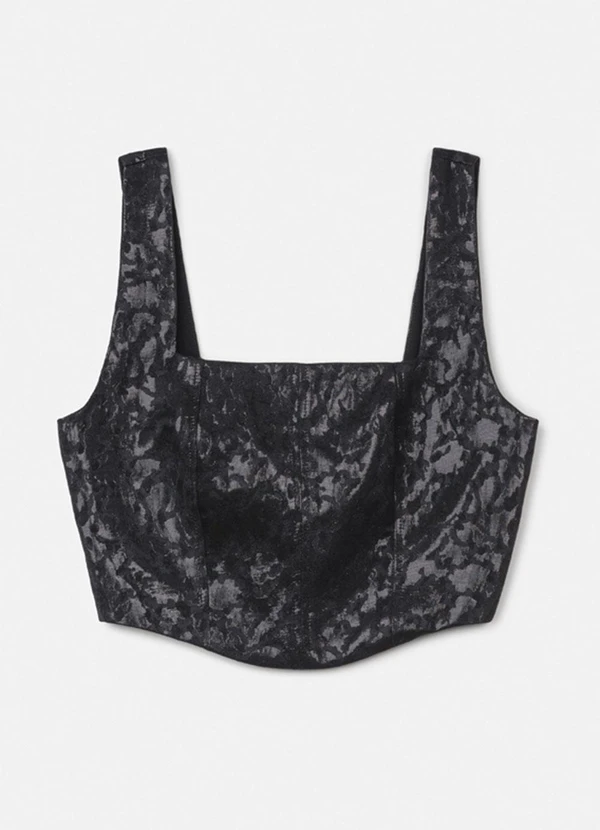 Authoria - Top de Jacquard Preto Texturizado Preto