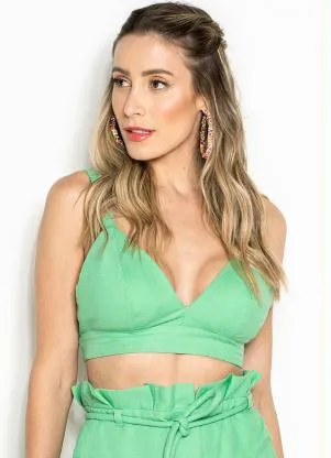 Maria Filó - Top de Linho Alça Elástico Verde - MARIA FILÓ