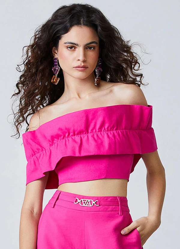 Top de Linho com Babados Rosa TexBrands