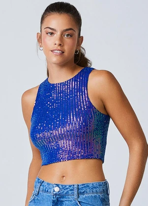 Authoria - Top de Paetê Azul Holográfico Azul - AUTHORIA