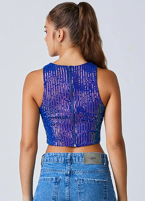 Authoria - Top de Paetê Azul Holográfico Azul 2