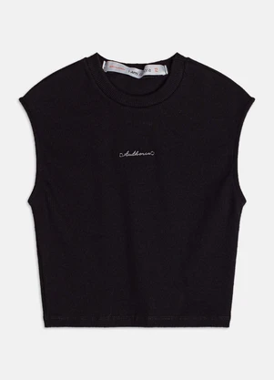 Authoria - Top de Ribana com Placa Metal  Preto - AUTHORIA