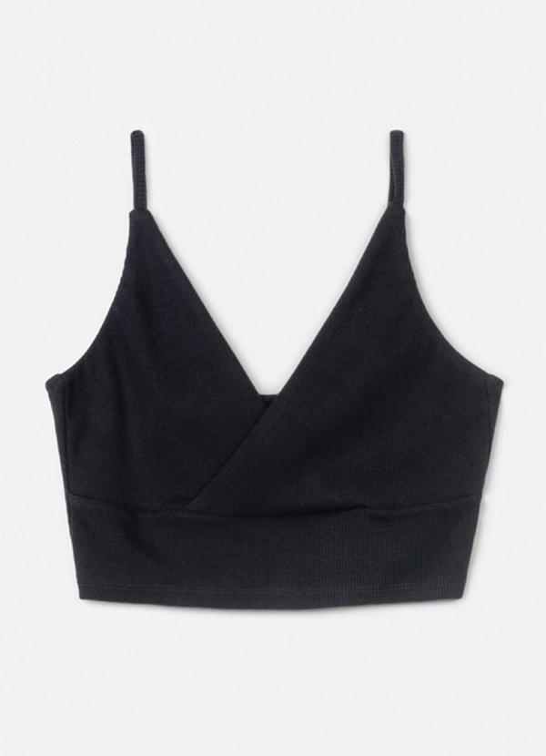 Authoria - Top de Ribana Preto com Transpasse Preto