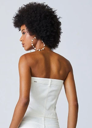 Authoria - Top de Sarja Branco com Barra Assimétrica Branco - AUTHORIA
