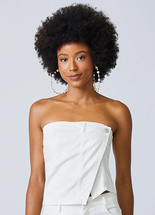 Authoria - Top de Sarja Branco com Barra Assimétrica Branco