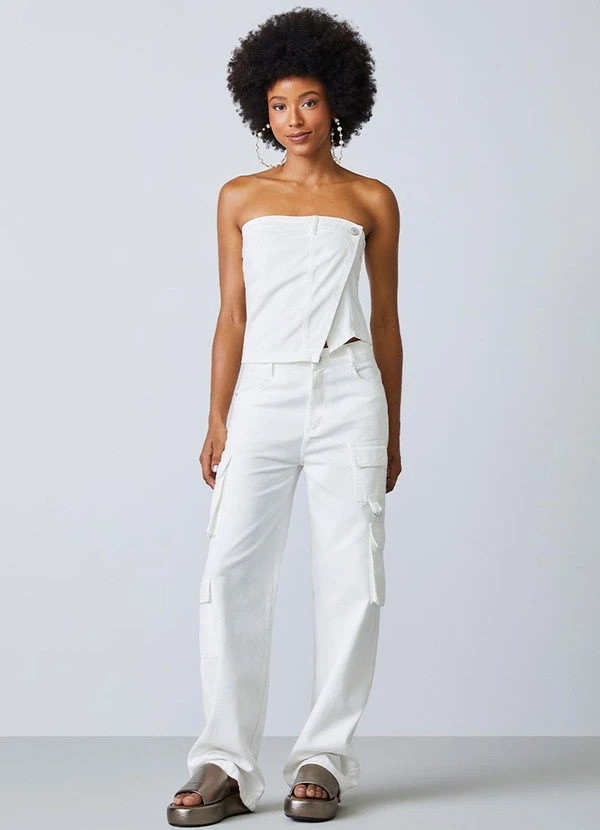 Authoria - Top de Sarja Branco com Barra Assimétrica Branco 3