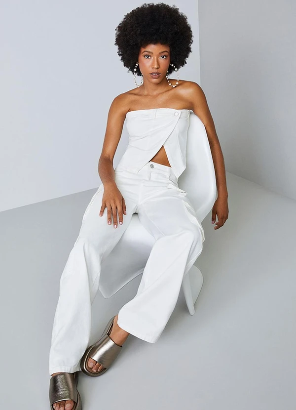 Authoria - Top de Sarja Branco com Barra Assimétrica Branco 4