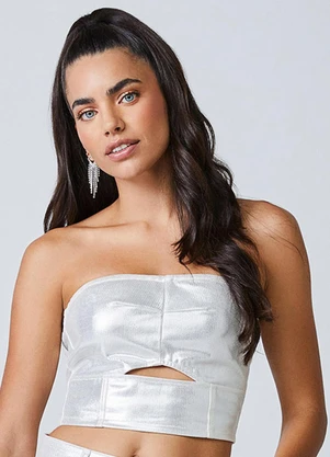 Authoria - Top de Sarja Branco com Foil Branco - AUTHORIA