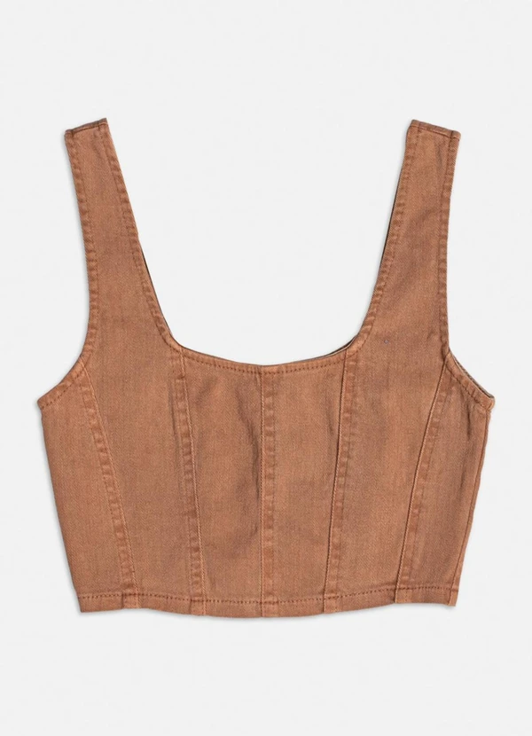 Authoria - Top de Sarja Caramelo com Recortes Bege