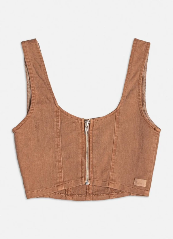 Authoria - Top de Sarja Caramelo com Recortes Bege 2