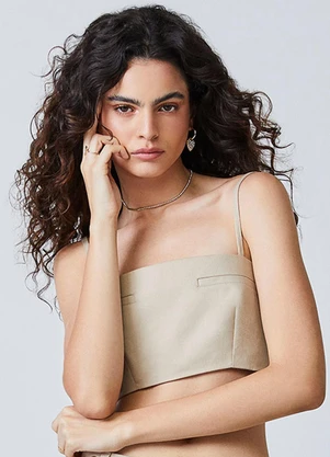 Authoria - Top de Sarja com Bolso Embutido Fake Bege - AUTHORIA