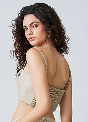 Authoria - Top de Sarja com Bolso Embutido Fake Bege - AUTHORIA