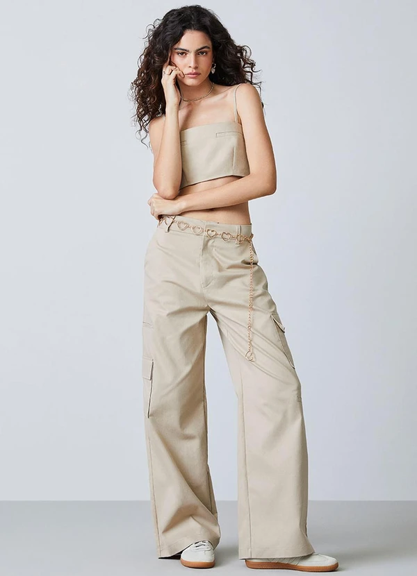 Authoria - Top de Sarja com Bolso Embutido Fake Bege 3