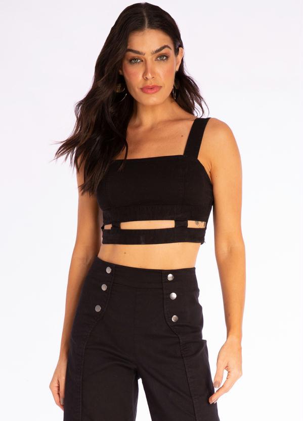 Doce Trama - Top de Sarja com Recortes Preto