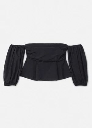 Authoria - Top de Tafetá Preta Balonê Preto - AUTHORIA