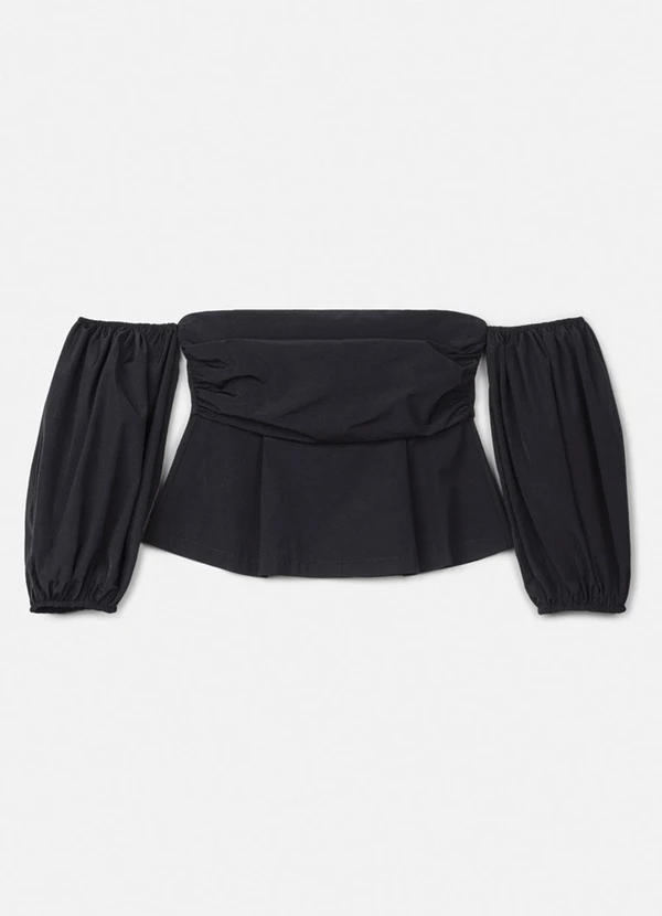 Authoria - Top de Tafetá Preta Balonê Preto