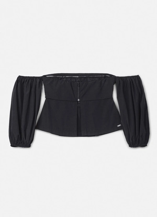 Authoria - Top de Tafetá Preta Balonê Preto 2