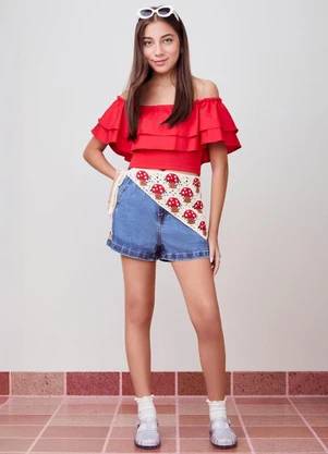 Authoria - Top de Tricoline com Babados  Vermelho - AUTHORIA