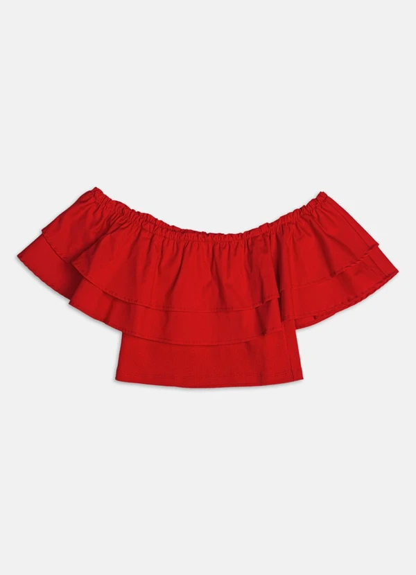 Authoria - Top de Tricoline com Babados  Vermelho