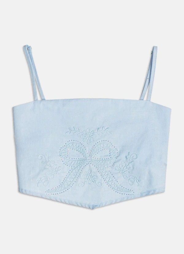 Authoria - Top de Tricoline com Strass e Bordado Azul 1