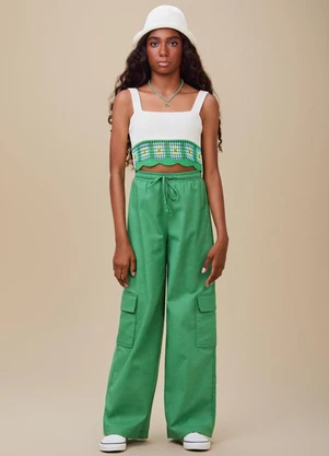 Authoria - Top de Tricot com Crochê  Verde - AUTHORIA