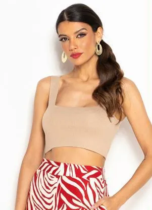 Maria Filó - Top de Tricot Decote Quadrado Bege - MARIA FILÓ