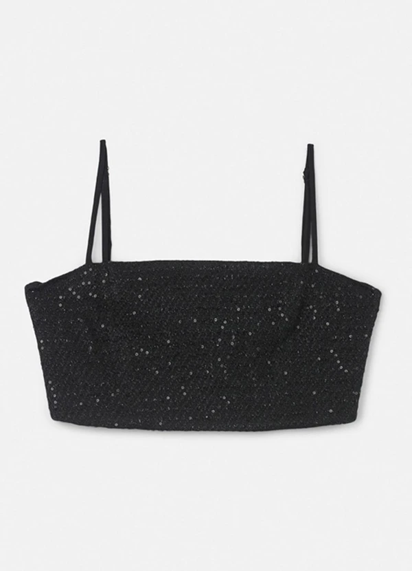 Authoria - Top de Tweed Preto com Paetê Preto