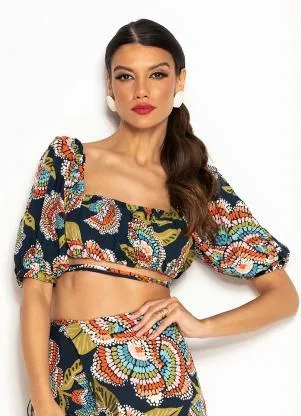 Farm - Top de Viscose Floral Espectro Azul - FARM