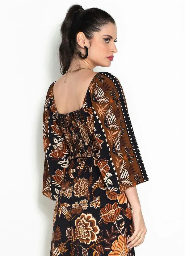 Farm - Top de Viscose Manga Jardim de Outono Marrom 2