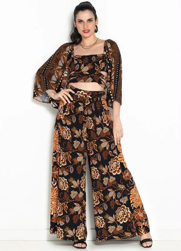 Farm - Top de Viscose Manga Jardim de Outono Marrom 3