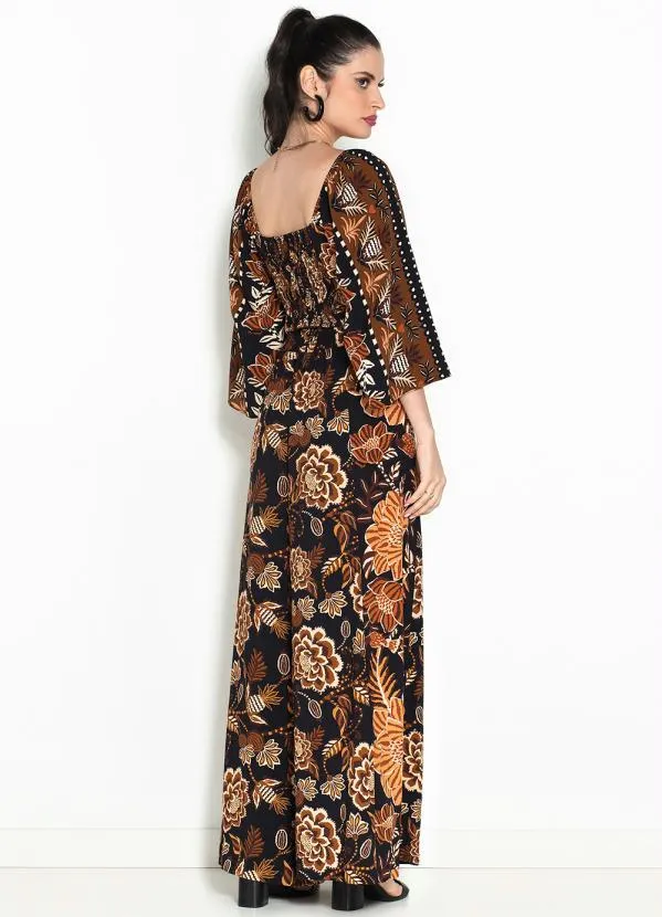 Farm - Top de Viscose Manga Jardim de Outono Marrom 4