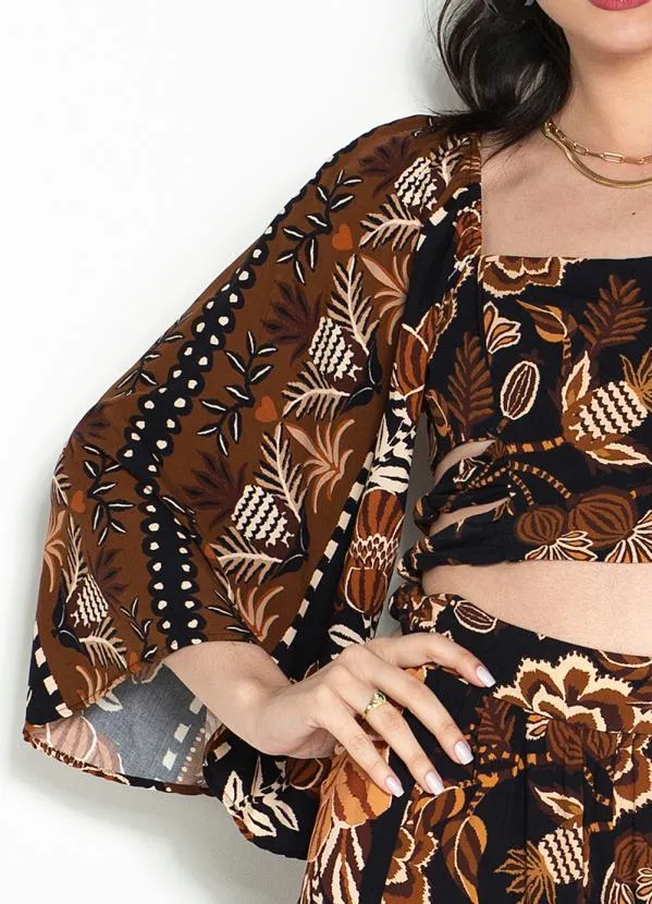 Farm - Top de Viscose Manga Jardim de Outono Marrom 6