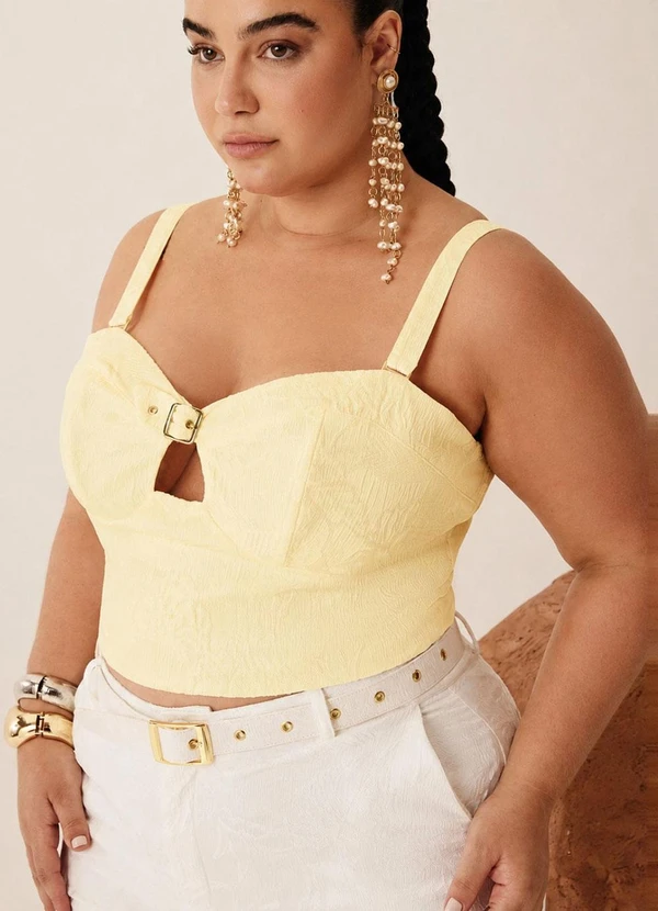 Elegance - Top Diamond Jacquard com Fivela Amarelo Manteiga