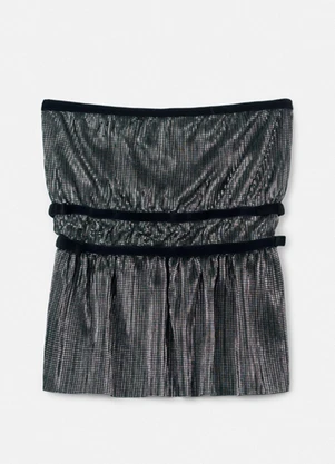 Authoria - Top em Malha Plissada Cinza Metalizado Grafite - AUTHORIA