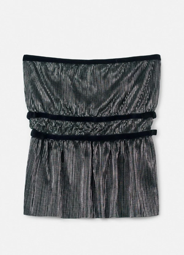 Authoria - Top em Malha Plissada Cinza Metalizado Grafite