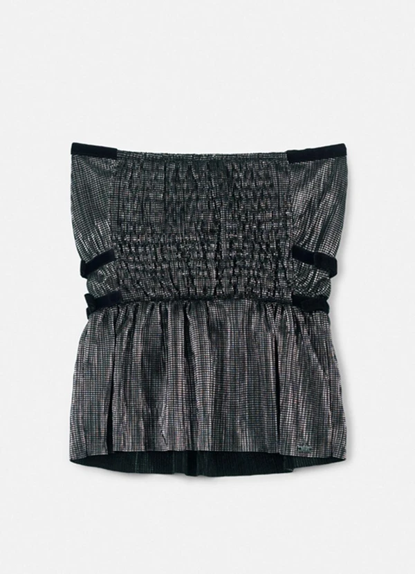 Authoria - Top em Malha Plissada Cinza Metalizado Grafite 2