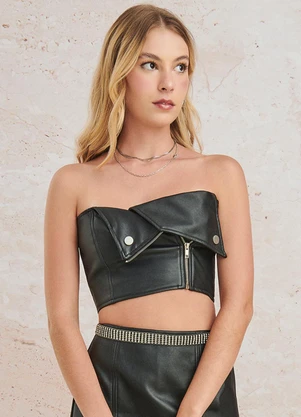 Authoria - Top Fake Leather com Zíper Preto - AUTHORIA