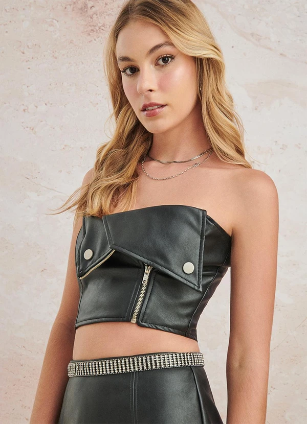 Authoria - Top Fake Leather com Zíper Preto 3
