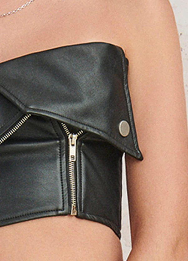 Authoria - Top Fake Leather com Zíper Preto 5