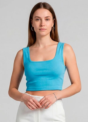 Infinita Cor - Top Feminino com Decote Quadrado Azul - INFINITA COR