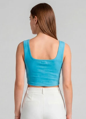 Infinita Cor - Top Feminino com Decote Quadrado Azul - INFINITA COR