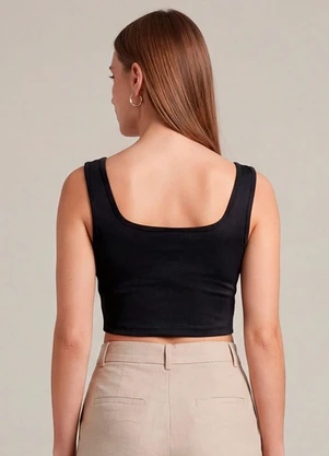 Infinita Cor - Top Feminino com Decote Quadrado Preto - INFINITA COR