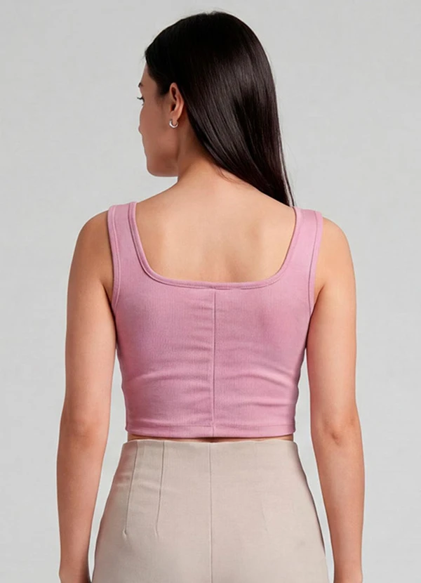 Infinita Cor - Top Feminino com Decote Quadrado Rosa 2