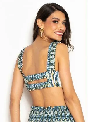 Farm - Top Franzido de Viscose Tropicale Azul - FARM