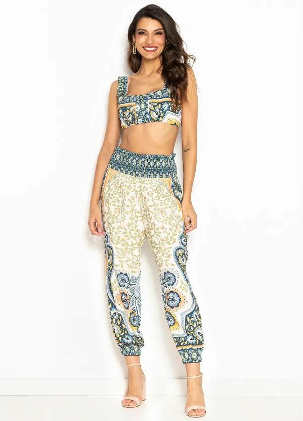 Farm - Top Franzido de Viscose Tropicale Azul 3