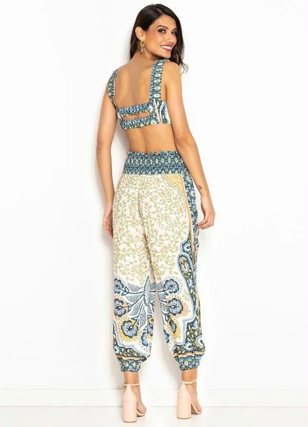 Farm - Top Franzido de Viscose Tropicale Azul 4