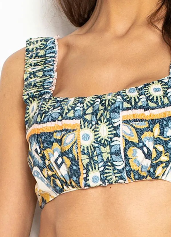 Farm - Top Franzido de Viscose Tropicale Azul 6