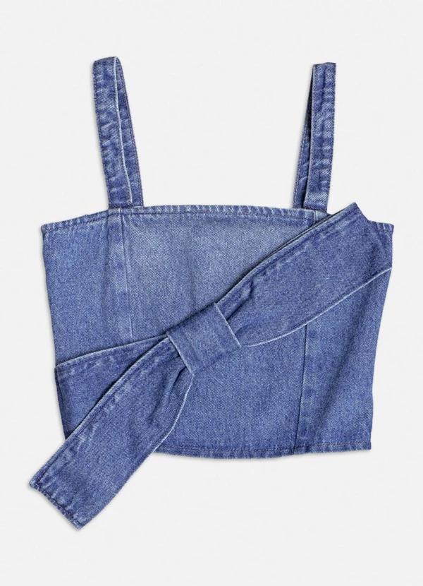 Authoria - Top Jeans com Laço Azul