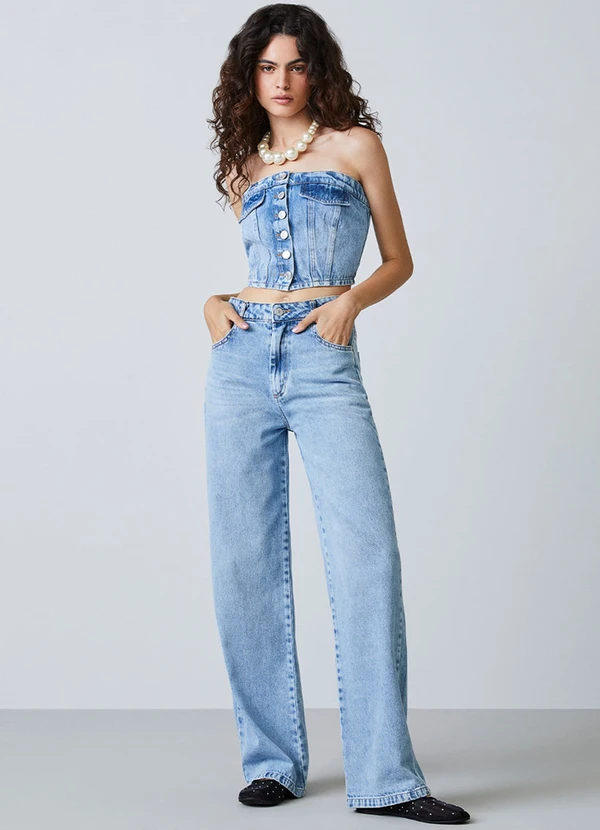 Authoria - Top Jeans com Lapelas e Recortes Azul 3