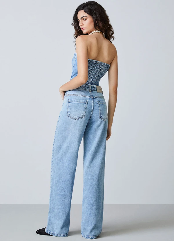 Authoria - Top Jeans com Lapelas e Recortes Azul 4